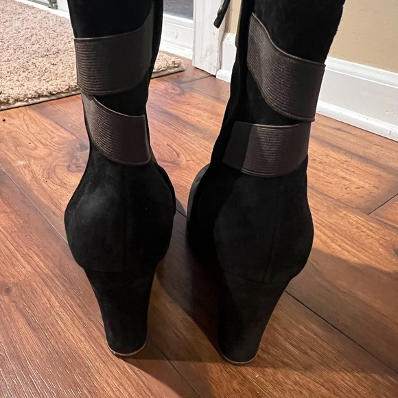 UGG Taleen Black Suede Strappy Mid-Calf Wedge Heeled Boots Women's Size 8.5 - Picture 3 of 12